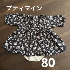 petit mainベビー ロンパース 원피스 花柄 ブラック