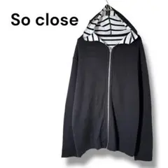 ソークロース　ジップパーカー　Lサイズ　カーディガン風　ブラック　裏ボーダー柄