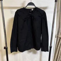 Ｈ＆Ｍ　花刺繍襟付きブラウス　ブラック　Lサイズ