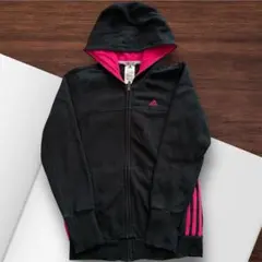 adidas アディダス キッズ フルジップパーカー 160 ブラック×ピンク