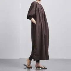 極美品 UNITED ARROWS ギャザー ワンピース ブラウン ロング