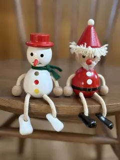 木製 サンタクロース 雪だるま 置物