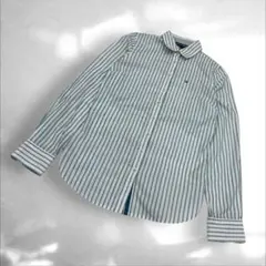 トミーTommy Hilfiger ストライプ 長袖シャツブラウス　緑2（E3のサムネイル