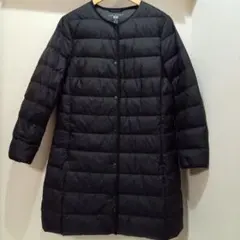 【美品】ユニクロ ウルトラライトダウン ノーカラーダウンコート XL ブラック