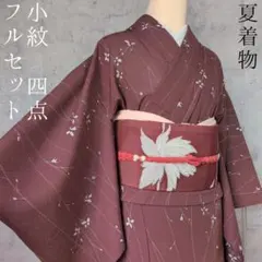 夏着物 絽紗 小紋 フルセット 正絹 単衣 盛夏 深みある葡萄色 O3 