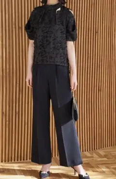 新品　RUIRUEBOUTIQUE カットジャカードトップス　半袖ブラウス　黒