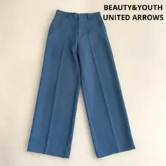 ビューティーアンドユース　ポリエステル バックゴム ストレートパンツ　ブルー　S