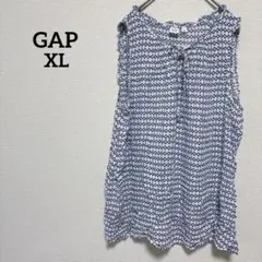 【新品】GAP ノースリーブシャツ XL ホワイト ネイビー 柄 フリル