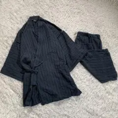 (M) 総柄 ストライプ 甚平 浴衣 シャツ パンツ