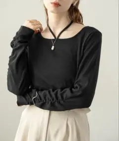 hinari メランジデザイントップス ブラック