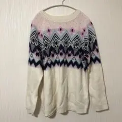 H&M エイチアンドエム ニット　セーター　トップス　長袖　総柄　ホワイト
