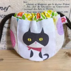 ハンドメイド まるいミニ巾着 (ネコ ブルー レトロな花柄) - メルカリ