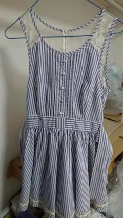 INGNI ミニ ワンピ ストライプ 花 レース 水色