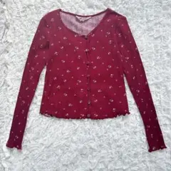 Ｈ＆Ｍ 小花柄ワインレッド長袖カットソー 150