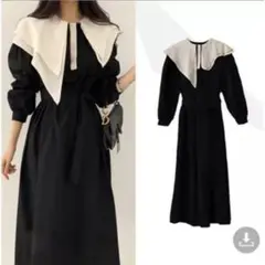 ワンピース レディース ロングワンピース 長袖 ゆったり カジュアル モノクロ