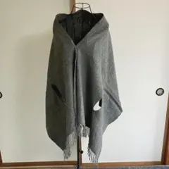 SALE 【グレー】 ケープ アウター コート ポンチョ Aライン スリット N