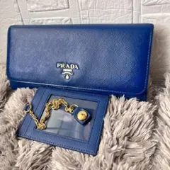 PRADA✨サフィアーノ　2点　長財布　カードケース　メタルロゴ　ブルー