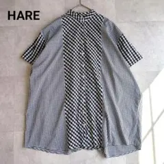 HARE ハレ 異素材ミックス ギンガムチェック チュニックシャツ モノトーン
