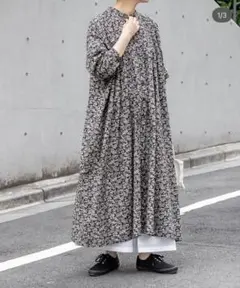 maison de soil ブロックプリント ピンタックギャザー ラップドレス