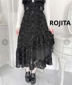 ROJITA アシメティアードフェザースカート ブロック 黒のサムネイル