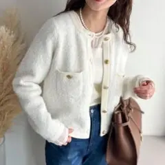 23AW ノーリーズ 《手洗い可能》フワフワクルーネックジャケット ホワイト