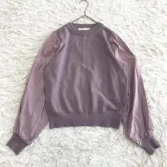 ロペピクニック 異素材切替トップス シャツ ニット パール装飾 M 秋冬 紫のサムネイル