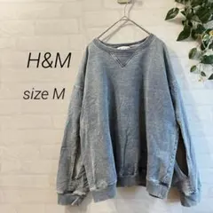 【H&M】ウォッシュ加工 デニムライクトップス オープンスリーブ スウェット M