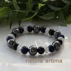 天然石ブレスレット　ブラック　シルバー　パワーストーンブレスレット　No.180