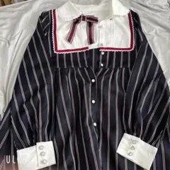 ストライプ 長袖ひざ丈ワンピース