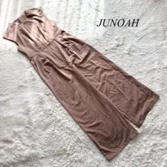C3新品【ジュノア】オールインワン　ワイド　ノースリーブ　タック　ブラウン　L
