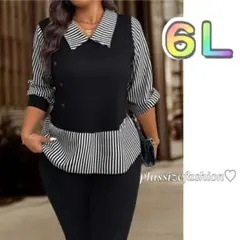 《新品 ６Ｌ》長袖ストライプ柄チュニック/大きいサイズレディース
