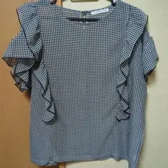 E hyphen world gallery ギンガムチェック フリル袖