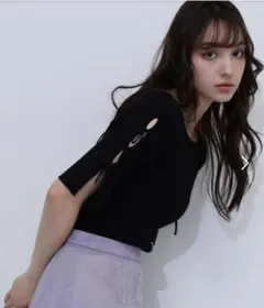 Natural Beauty Basic スリットリボンスリーブニット　新品タグ