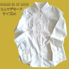 【新品】コムサデモード ピンタック リボン シャツ ブラウス 白 M 華やか上品