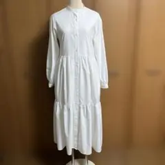 GU ホワイト ティアード シャツ ワンピース Sサイズ 長袖 白 ペチコート