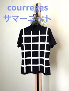 Courreges 半袖 ニット ネイビー×白 チェック柄　夏のサムネイル