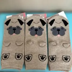 犬柄ソックス ⑤ パグ犬柄 レディースソックス23-25cm 3足セット