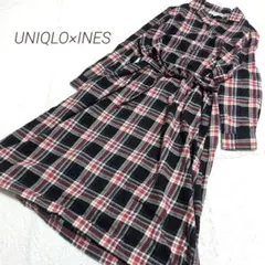 ✨️UNIQLO×INES✨️　ユニクロ　チェック柄　シャツロングワンピース