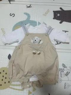 ベージュオーバーオールとロンパースセット 70cm