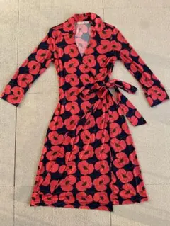 【美品】ピーチジョン 花柄ラップドレス 七部袖　peach john