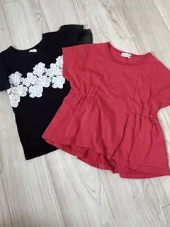 黒花柄レースと赤フリルTシャツ2枚セット