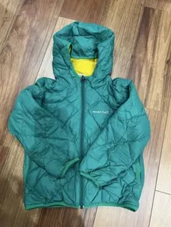 mont-bell キッズ100 ライトダウンコート 緑×黄色　リバーシブル