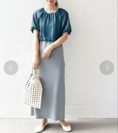 シップス 23SS バルーンスリーブ シアー コンビ ジョーゼット ワンピース