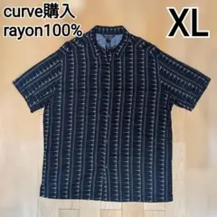 ​池尻大橋curve購入 100%レーヨン 総柄シャツ XL相当 黒 とろみ感