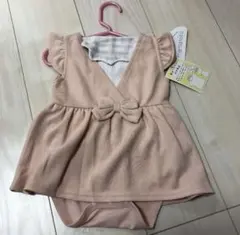 新品 70サイズ くすみピンクロンパース mamaraku 汗パット付き