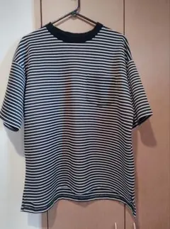 美品 PLESIC ボーダー柄 ポケット付き 半袖Tシャツ ブラック×ホワイト