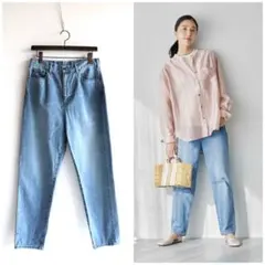 美品 現行品 北欧、暮らしの道具店 新定番のテーパードデニム L ビンテージ加工