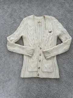 Hollister アイボリー ケーブルニットカーディガン Lのサムネイル