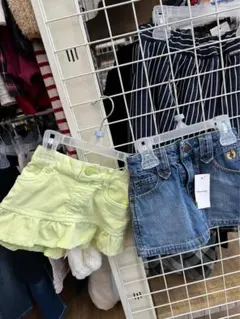 黄緑フリル＆デニムショートパンツセット