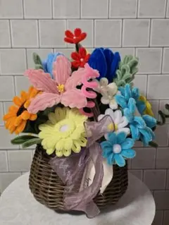 モールフラワー花束　かご付き　枯れない花